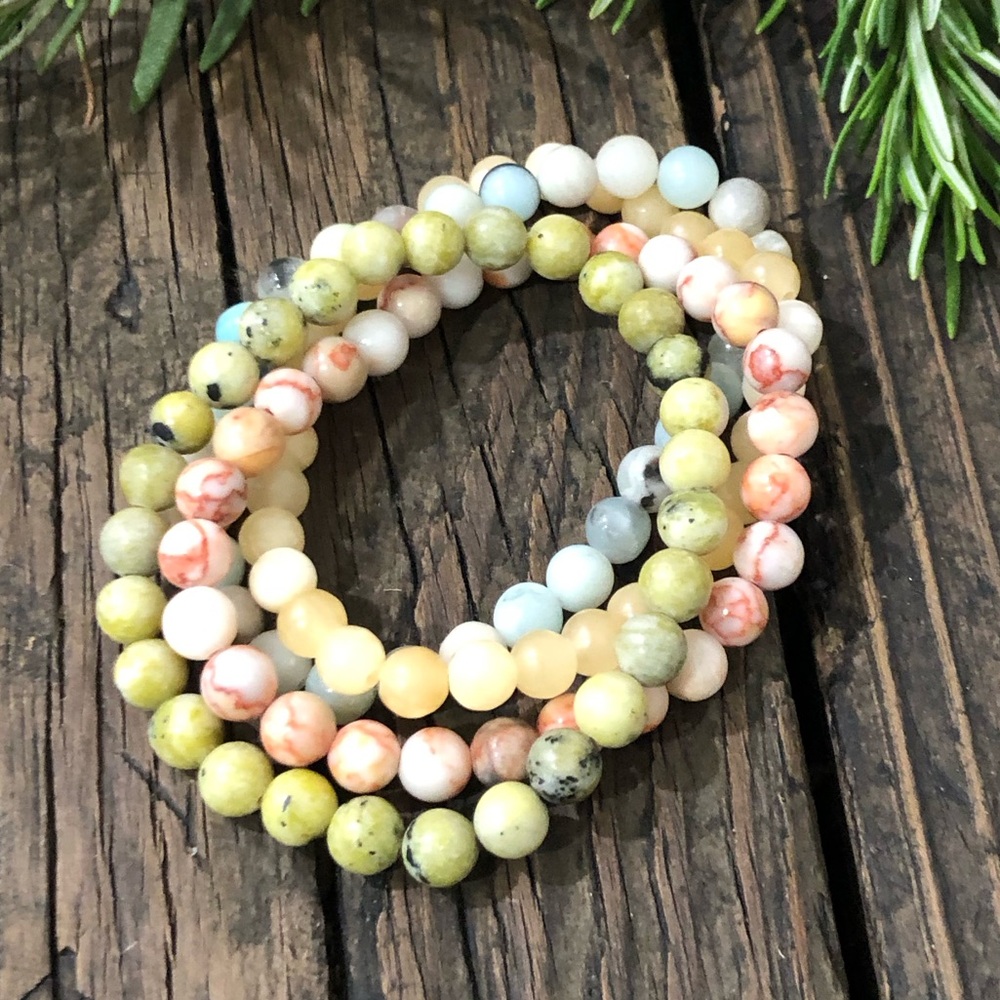 Natural Stone Beaded Bracelet Set, 4 Pieces